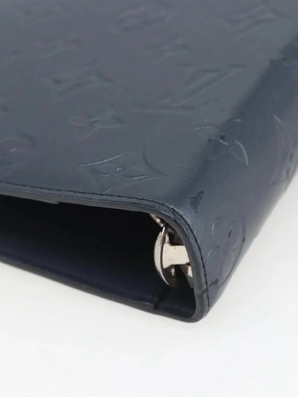LOUIS VUITTON Monogram Mat Agenda MM Day Planner Cover Navy LV Auth 164300